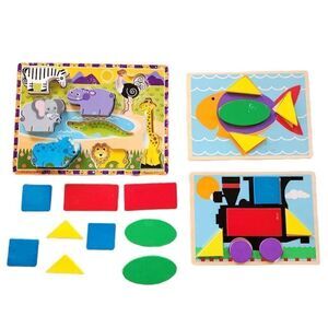 Melissa & Doug toddler beginner puzzles geometric educational learning 2 sided